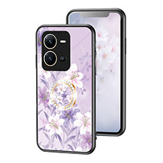 Custodia Silicone Gel Laterale Fiori Specchio Cover S01 per Vivo X80 Lite 5G Lavanda