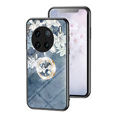 Custodia Silicone Gel Laterale Fiori Specchio Cover S01 per Vivo X90 Pro+ Plus 5G Blu