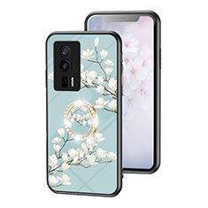 Custodia Silicone Gel Laterale Fiori Specchio Cover S01 per Xiaomi Poco F5 Pro 5G Ciano