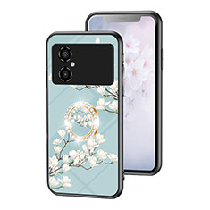 Custodia Silicone Gel Laterale Fiori Specchio Cover S01 per Xiaomi Redmi Note 11R 5G Ciano