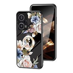 Custodia Silicone Gel Laterale Fiori Specchio Cover S01 per Xiaomi Redmi Note 12 Turbo 5G Nero