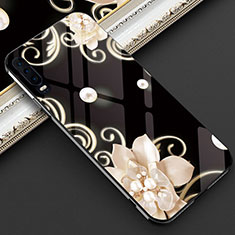 Custodia Silicone Gel Laterale Fiori Specchio Cover S02 per Huawei P30 Nero