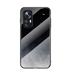 Custodia Silicone Gel Laterale Mistica Luna Stelle Specchio Cover per Xiaomi Mi 12 Pro 5G Nero