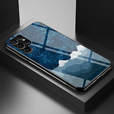 Custodia Silicone Gel Laterale Mistica Luna Stelle Specchio Cover S01 per Samsung Galaxy S21 Ultra 5G Blu