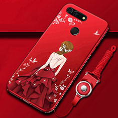 Custodia Silicone Gel Morbida Abito Ragazza Cover K01 per Huawei Honor View 20 Rosso