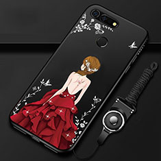 Custodia Silicone Gel Morbida Abito Ragazza Cover K01 per Huawei Honor View 20 Rosso e Nero