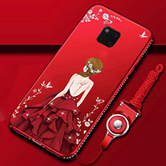 Custodia Silicone Gel Morbida Abito Ragazza Cover K01 per Huawei Mate 20 Pro Rosso