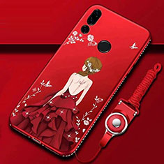 Custodia Silicone Gel Morbida Abito Ragazza Cover K01 per Huawei P Smart+ Plus (2019) Rosso