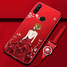 Custodia Silicone Gel Morbida Abito Ragazza Cover K01 per Huawei P30 Lite New Edition Rosso