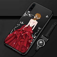 Custodia Silicone Gel Morbida Abito Ragazza Cover K01 per Huawei P30 Rosso e Nero
