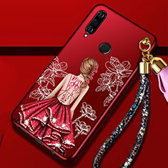 Custodia Silicone Gel Morbida Abito Ragazza Cover K02 per Huawei P30 Lite New Edition Rosso