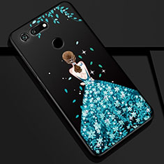 Custodia Silicone Gel Morbida Abito Ragazza Cover K03 per Huawei Honor V20 Blu