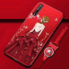 Custodia Silicone Gel Morbida Abito Ragazza Cover per Huawei Enjoy 10S Rosso