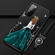 Custodia Silicone Gel Morbida Abito Ragazza Cover per Huawei Honor Play4 5G Verde
