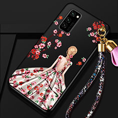 Custodia Silicone Gel Morbida Abito Ragazza Cover per Huawei Honor V30 5G Marrone