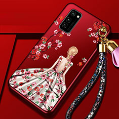 Custodia Silicone Gel Morbida Abito Ragazza Cover per Huawei Honor V30 5G Rosso