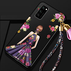 Custodia Silicone Gel Morbida Abito Ragazza Cover per Huawei Honor V30 5G Viola e Nero