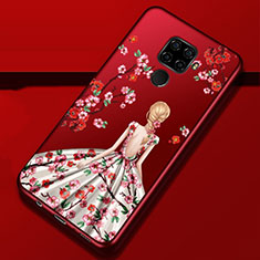 Custodia Silicone Gel Morbida Abito Ragazza Cover per Huawei Mate 30 Lite Rosso Rosa