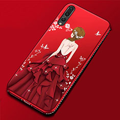 Custodia Silicone Gel Morbida Abito Ragazza Cover per Huawei P20 Pro Rosso