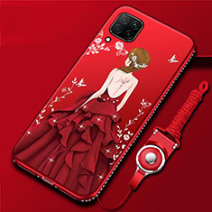 Custodia Silicone Gel Morbida Abito Ragazza Cover per Huawei P40 Lite Rosso