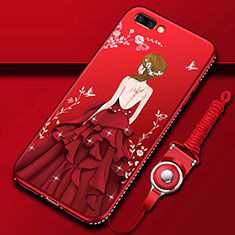 Custodia Silicone Gel Morbida Abito Ragazza Cover per Oppo A5 Rosso