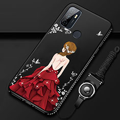 Custodia Silicone Gel Morbida Abito Ragazza Cover per Oppo A53s Rosso e Nero