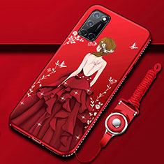 Custodia Silicone Gel Morbida Abito Ragazza Cover per Oppo A72 Rosso