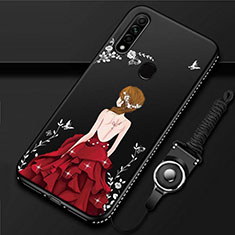 Custodia Silicone Gel Morbida Abito Ragazza Cover per Oppo A8 Rosso e Nero