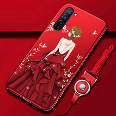 Custodia Silicone Gel Morbida Abito Ragazza Cover per Oppo F15 Rosso