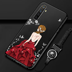 Custodia Silicone Gel Morbida Abito Ragazza Cover per Oppo K5 Rosso e Nero