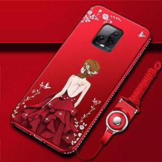 Custodia Silicone Gel Morbida Abito Ragazza Cover per Xiaomi Redmi 10X Pro 5G Rosso