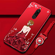 Custodia Silicone Gel Morbida Abito Ragazza Cover per Xiaomi Redmi 8 Rosso