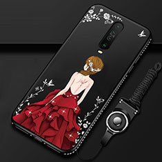 Custodia Silicone Gel Morbida Abito Ragazza Cover per Xiaomi Redmi K30 5G Rosso e Nero