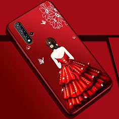 Custodia Silicone Gel Morbida Abito Ragazza Cover S01 per Huawei Nova 5 Pro Rosso