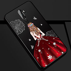 Custodia Silicone Gel Morbida Abito Ragazza Cover S01 per Oppo A9 (2020) Rosso e Nero