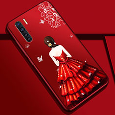 Custodia Silicone Gel Morbida Abito Ragazza Cover S01 per Oppo A91 Rosso