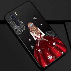 Custodia Silicone Gel Morbida Abito Ragazza Cover S01 per Oppo A91 Rosso e Nero