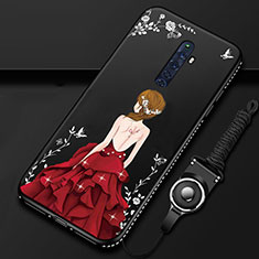 Custodia Silicone Gel Morbida Abito Ragazza Cover S01 per Oppo Reno2 Z Rosso e Nero