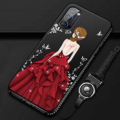 Custodia Silicone Gel Morbida Abito Ragazza Cover S01 per Oppo Reno4 Pro 5G Rosso e Nero