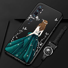 Custodia Silicone Gel Morbida Abito Ragazza Cover S01 per Xiaomi Mi Note 10 Pro Verde
