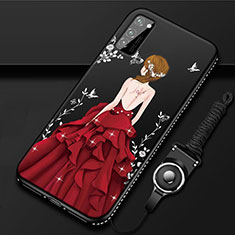 Custodia Silicone Gel Morbida Abito Ragazza Cover S03 per Huawei Honor V30 5G Rosso e Nero