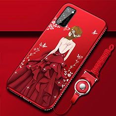 Custodia Silicone Gel Morbida Abito Ragazza Cover S03 per Huawei Honor V30 Pro 5G Rosso