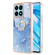 Custodia Silicone Gel Morbida Fantasia Modello Cover con Anello Supporto Y01B per Huawei Honor X8a 4G Blu