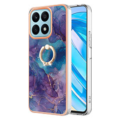 Custodia Silicone Gel Morbida Fantasia Modello Cover con Anello Supporto Y01B per Huawei Honor X8a 4G Viola