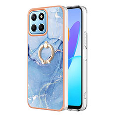 Custodia Silicone Gel Morbida Fantasia Modello Cover con Anello Supporto Y01B per Huawei Honor X8a 5G Blu