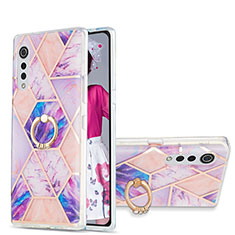 Custodia Silicone Gel Morbida Fantasia Modello Cover con Anello Supporto Y01B per LG Velvet 5G Lavanda