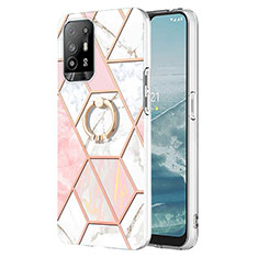 Custodia Silicone Gel Morbida Fantasia Modello Cover con Anello Supporto Y01B per Oppo Reno5 Z 5G Rosa