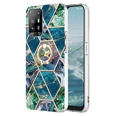 Custodia Silicone Gel Morbida Fantasia Modello Cover con Anello Supporto Y01B per Oppo Reno5 Z 5G Verde Notte