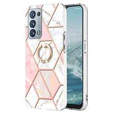 Custodia Silicone Gel Morbida Fantasia Modello Cover con Anello Supporto Y01B per Oppo Reno6 Pro+ Plus 5G Rosa