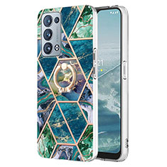 Custodia Silicone Gel Morbida Fantasia Modello Cover con Anello Supporto Y01B per Oppo Reno6 Pro+ Plus 5G Verde Notte